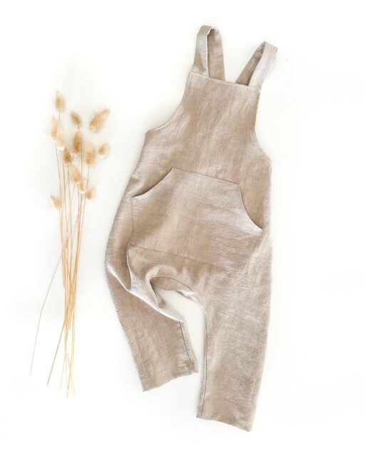 Kinder- und Babylatzhose mit Tasche / Kängurutasche aus 100% Leinen für Taufe, Hochzeit, Fotoshooting