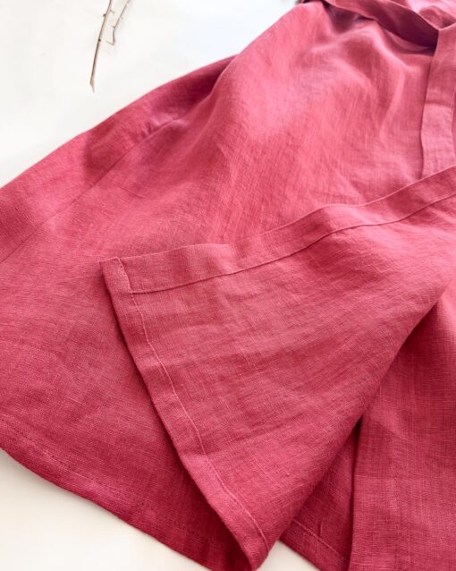 Sofortkauf: knielanges Damen Wickelkleid aus Leinen in Himbeere, Gr. M (38/40) – Bild 5