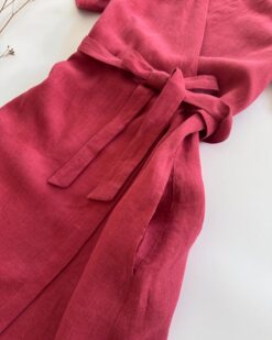 Alternative view of Sofortkauf: knielanges Damen Wickelkleid aus Leinen in Himbeere, Gr. M (38/40)