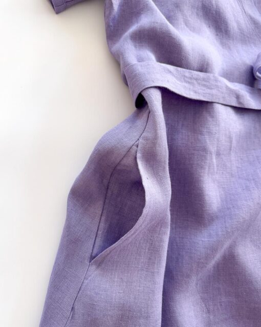 Sofortkauf: knielanges Damen Wickelkleid aus Leinen in Lavendel, Gr. L (42/44) – Bild 3