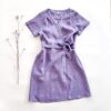 Sofortkauf: knielanges Damen Wickelkleid aus Leinen in Lavendel, Gr. L (42/44)