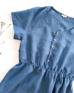 Alternative view of Sofortkauf: Damen Leinenkleid mit Knopfleiste in Jeansblau, Gr. XL (46/48)