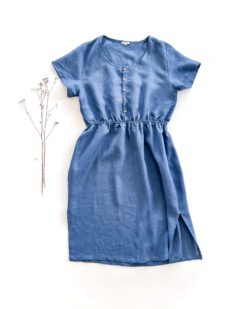 Sofortkauf: Damen Leinenkleid mit Knopfleiste in Jeansblau, Gr. XL (46/48)