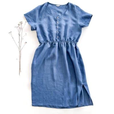 Sofortkauf: Damen Leinenkleid mit Knopfleiste in Jeansblau, Gr. XL (46/48)