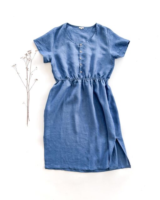Sofortkauf: Damen Leinenkleid mit Knopfleiste in Jeansblau, Gr. XL (46/48)
