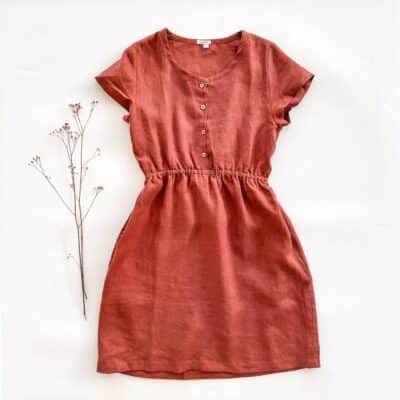 Sofortkauf: Damen Leinenkleid mit Knopfleiste in Rost, Gr. S (38/40)