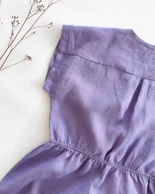 Sofortkauf: Damen Leinenkleid mit Wickeloptik in Lavendel, Gr. M (38/40) – Bild 3