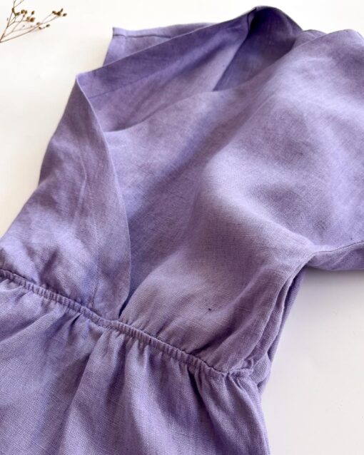 Sofortkauf: Damen Leinenkleid mit Wickeloptik in Lavendel, Gr. M (38/40) – Bild 7