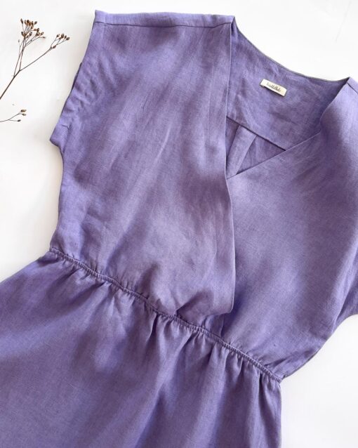 Sofortkauf: Damen Leinenkleid mit Wickeloptik in Lavendel, Gr. M (38/40) – Bild 2