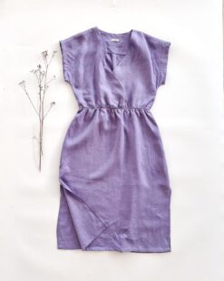 Sofortkauf: Damen Leinenkleid mit Wickeloptik in Lavendel, Gr. M (38/40)