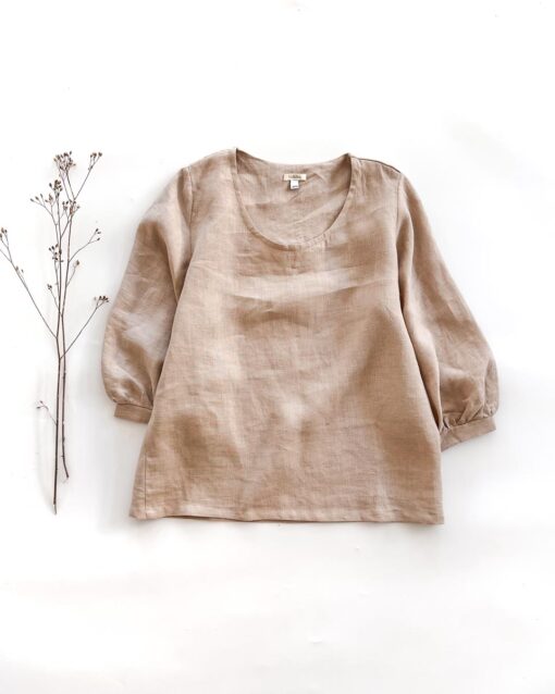 Sofortkauf: Leinenbluse für Damen in Sand, Gr. M (38/40)