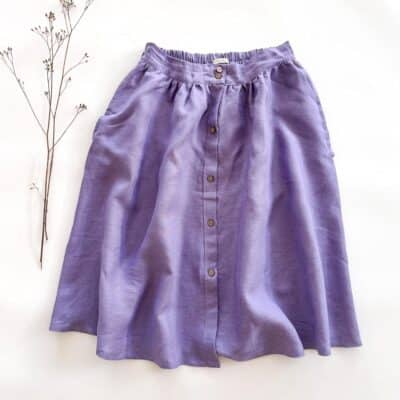 Sofortkauf: Damen Leinenrock mit Knopfleiste und Taschen in Lavendel, Gr. S (34/36)