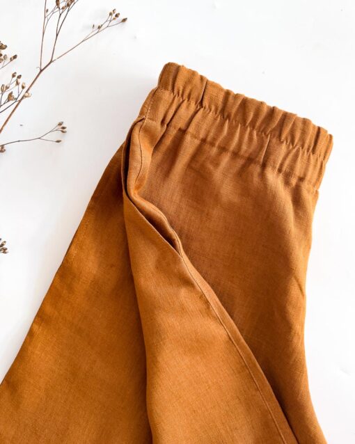 Sofortkauf: Damen Leinenhose mit weitem Bein in Zimt, Gr. M (38/40) – Bild 3