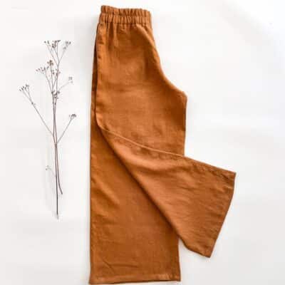 Sofortkauf: Damen Leinenhose mit weitem Bein in Zimt, Gr. M (38/40)