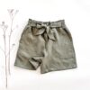 Sofortkauf: Damen Leinen Paperbag Shorts mit Schleife in Olive, Gr. 34/36