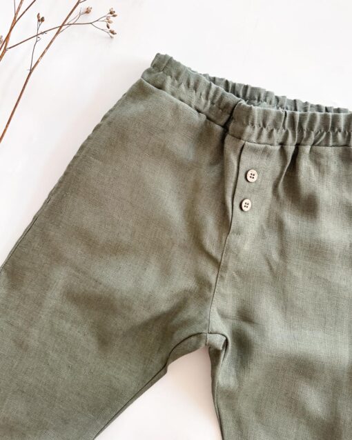 Sofortkauf: Leinenhose in Olive mit Knopfleiste, Gr. 134/140 – Bild 2