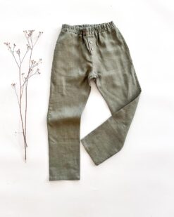 Sofortkauf: Leinenhose in Olive mit Knopfleiste, Gr. 134/140