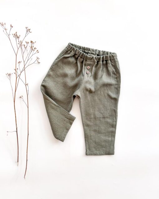 Sofortkauf: Leinenhose in Olive, Gr. 74/80