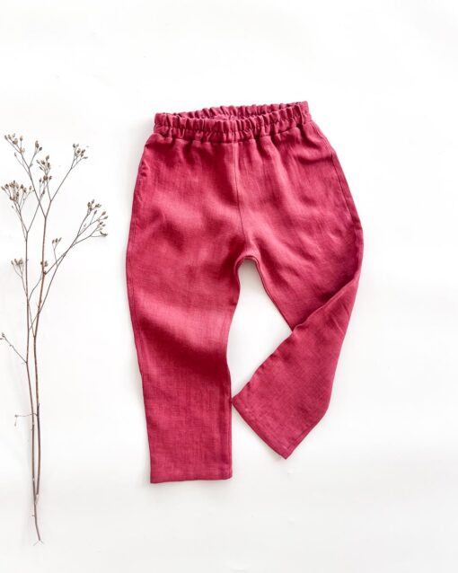 Sofortkauf: Leinenhose in Himbeere, Gr. 98/104