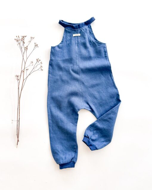 Sofortkauf: Leinen Jumper/ Romper in Jeansblau, Gr. 98/104 – Bild 3