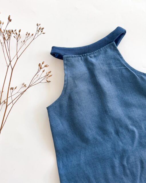 Sofortkauf: Leinen Jumper/ Romper in Jeansblau, Gr. 98/104 – Bild 2