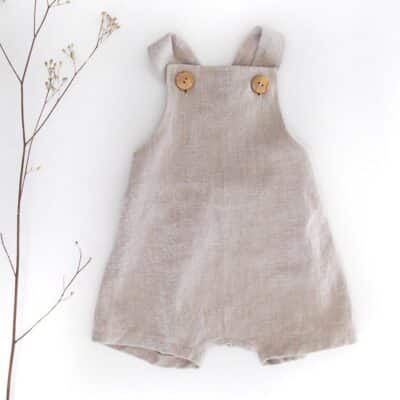 Sofortkauf: kurze Leinen Latzhose/ Salopette  Sand, Gr. 50/56