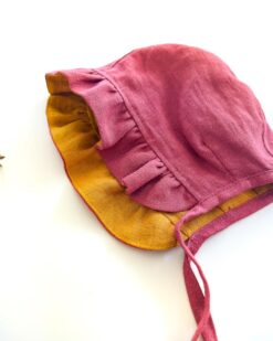 Alternative view of Sofortkauf: Leinen Baby Bonnet in Himbeere/Senf, Gr. 44-46