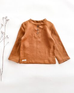 Sofortkauf: langarm Leinenshirt mit Knopfleiste in Zimt, Gr. 110/116
