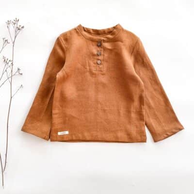 Sofortkauf: langarm Leinenshirt mit Knopfleiste in Zimt, Gr. 110/116