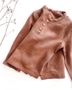 Alternative view of Sofortkauf: langarm Leinenshirt mit Knopfleiste in Schoko, Gr. 98/104
