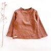 Sofortkauf: langarm Leinenshirt mit Knopfleiste in Schoko, Gr. 98/104