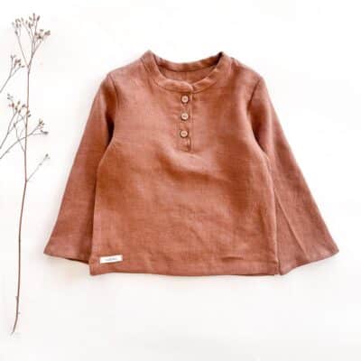 Sofortkauf: langarm Leinenshirt mit Knopfleiste in Schoko, Gr. 98/104