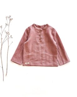 Sofortkauf: langarm Leinenshirt mit Knopfleiste in Altrosa, Gr. 98/104