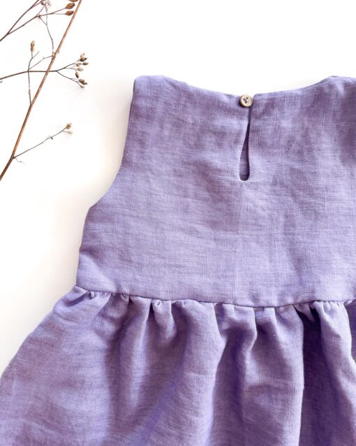 Sofortkauf: ärmelloses Leinenkleid in Lavendel, Gr. 98/104 – Bild 2