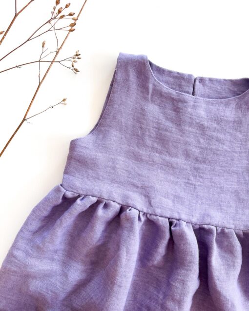 Sofortkauf: ärmelloses Leinenkleid in Lavendel, Gr. 98/104 – Bild 3