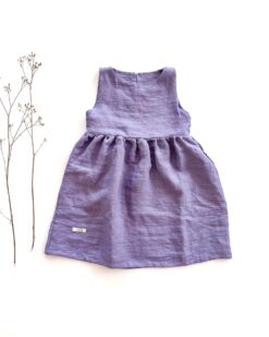 Sofortkauf: ärmelloses Leinenkleid in Lavendel, Gr. 98/104