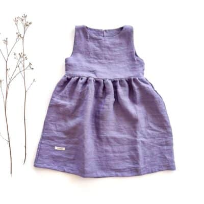 Sofortkauf: ärmelloses Leinenkleid in Lavendel, Gr. 98/104