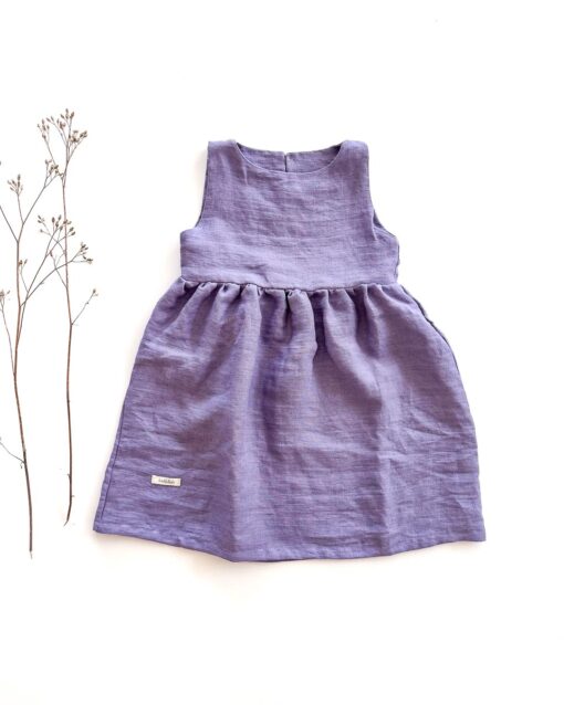 Sofortkauf: ärmelloses Leinenkleid in Lavendel, Gr. 98/104