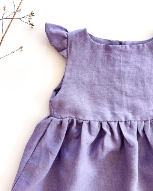Sofortkauf: Leinenkleid mit Flügelärmeln in Lavendel, Gr. 86/92 – Bild 2