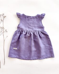Sofortkauf: Leinenkleid mit Flügelärmeln in Lavendel, Gr. 86/92