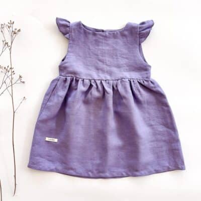 Sofortkauf: Leinenkleid mit Flügelärmeln in Lavendel, Gr. 86/92