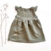 Sofortkauf: Leinenkleid mit Flügelärmeln in Olive, Gr. 86/92