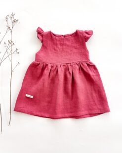 Sofortkauf: Leinenkleid mit Flügelärmeln in Himbeere, Gr. 134/140