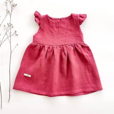 Sofortkauf: Leinenkleid mit Flügelärmeln in Himbeere, Gr. 74/80