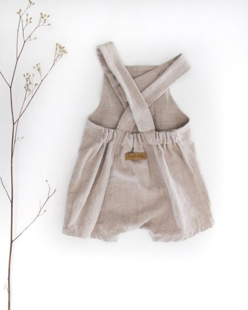 Sofortkauf: kurze Leinen Latzhose/ Salopette  Sand, Gr. 50/56 – Bild 2