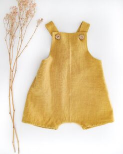 Sofortkauf: kurze Leinen Latzhose/ Salopette  Senf, Gr. 62/68