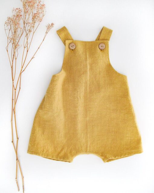 Sofortkauf: kurze Leinen Latzhose/ Salopette  Senf, Gr. 62/68