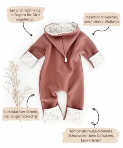 Wichtelkidz Baby Walkoverall mit Umschlägen an Händen und Füßen - mit Reißverschluss
