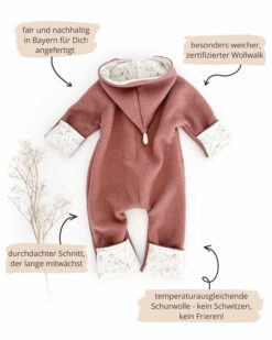 Wichtelkidz Baby Walkoverall mit Umschlägen an Händen und Füßen - mit Reißverschluss
