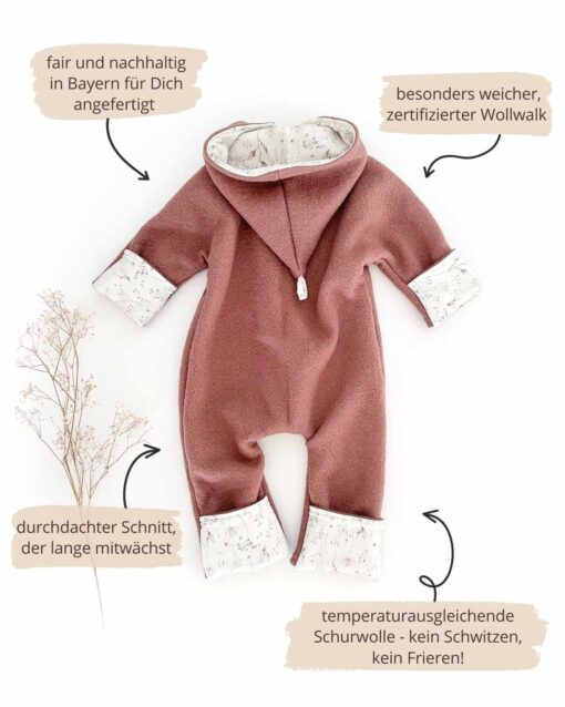 Wichtelkidz Baby Walkoverall mit Umschlägen an Händen und Füßen - mit Reißverschluss